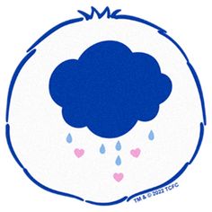 a blue cloud with rain coming out of it's center and hearts on the bottom