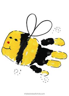 a drawing of a bee with black and yellow stripes on it's body, flying through the air