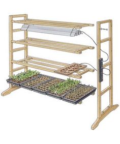 the instructions for how to build a vertical garden rack with seeding trays and plants