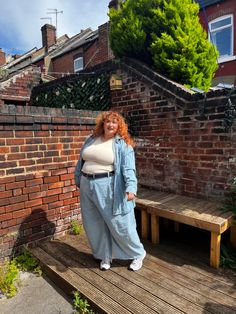 Wearing Asos shirt, top and belt. Lucy & Yak Jeans, New Balance Trainers. Lucy And Yak Plus Size, Enby Outfits, Lucy Yak, Plus Size Fashion Ideas, Double Denim Looks, Green Core, Do It For Yourself