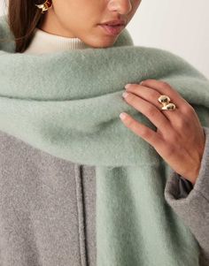 Accessories by ASOS DESIGN This + hot cocoa Rectangular cut Frayed ends Green Casual Scarves One Size, Spring Green Cotton Scarves, Green Rectangular Silk Scarf, Mint Scarf, Mint Green Scarf, Modest Fashion Winter, Christmas Jumper Dress, Black Jumper Dress, Jumpsuit Party