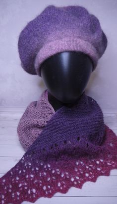 Warm Beret and Shawl Baktus wool handmade knitted from Kauni (100% wool, Estonia) Knitted Yarn Beret One Size, Wool Handmade, Wet Felting, Handmade Knitting, Fabric Softener, Knit Scarf, Estonia, Handmade Toys, Shawl