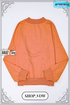 Orange Drop Shoulder Crew Neck Pullover Sweatshirt Pullover Sweatshirt, Drop Shoulder, Crew Neck, Orange, Sweatshirts, Best Deals