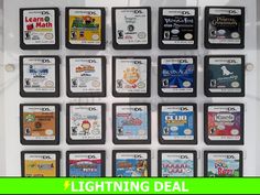 a bunch of nintendo gameboy games are on display in a glass case with the words lightning deal above them