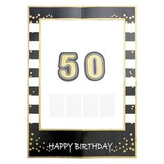 a black and white birthday card with the number 50 on it's front side