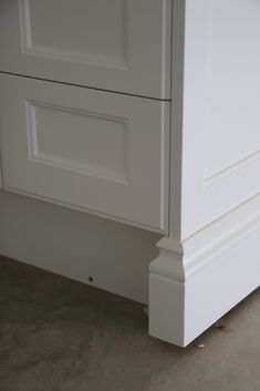 a close up of a white dresser with two drawers