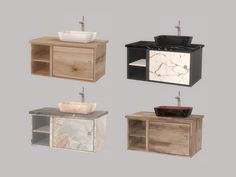 an assortment of bathroom furniture including sink, cabinets and toilet paper dispenser