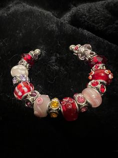 Hand picked- coordinated beaded bangle bracelet in Warm Red-Pink tones  Bangle fits small but is adjustable to accommodate a larger wrist fit Bryson City Nc, Bryson City, Aesthetic Jewelry, Warm Red, Pink Tone, Gorgeous Necklaces, Star Necklace, Hand Picked, Charm Bracelets