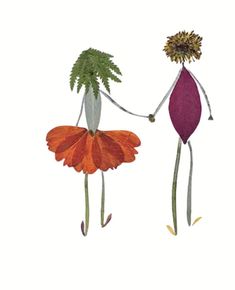 an illustration of two people holding hands with flowers