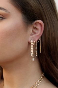 Crystal Sun Shower 18k Gold Plated Dangle Earrings – Ettika Prom Gold, Chain Threader Earrings, Formal Jewelry, Prom Earrings, Prom Jewelry, Crystal Chain, Dangly Earrings, Threader Earrings, Crystal Drop Earrings