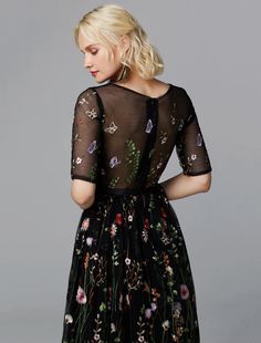 A-Line Floral Dress Holiday Wedding Guest Tea Length Half Sleeve Illusion Neck Lace with Embroidery Appliques Lace Embroidered Dress For Wedding, Fitted Floral Applique Dress For Ceremony, Elegant Floral Applique Dress For Ceremony, Lace Dresses With Floral Applique For Ceremony, Elegant Floral Applique Ceremony Dress, Elegant Ceremony Dress With Floral Applique, Fitted Floral Applique Embroidered Wedding Dress, Fitted Embroidered Dress With Floral Applique For Wedding, Fitted Embroidered Floral Applique Wedding Dress