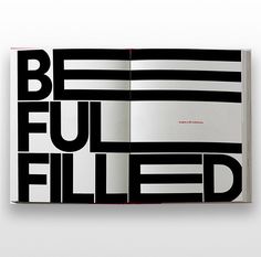 an open book with black and white lettering on it's cover, which reads beful filled