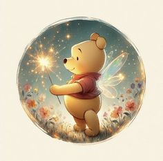 winnie the pooh is holding a sparkle wand