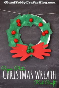 a christmas wreath made out of construction paper on a chalkboard with the words, diy pot christmas wreath kid craft