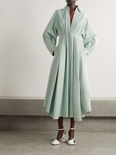 ZIMMERMANN Natura pleated leather midi dress | NET-A-PORTER Net A Porter Dress, Vogue Wallpaper, Leather Midi Dress, Zimmermann Dress, Panel Dress, Korean Girl Fashion, Basic Dress, Classic Outfits, Classy Dress