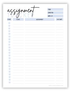 a printable assignment form with the word assignment written on it in black and white