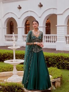 Teal Green Peplum Lehenga - MARKET Peplum Lehenga, Orang India, Kurta Lehenga, Green Lehenga, Embroidered Lehenga, Indian Dresses Traditional