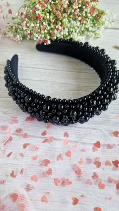 Chunky black pearl embellished headband. Beautiful ladies hair band. FOLLOW ME  For latest offers competitions and latest designs please follow me on Instagram  www.instagram.com/bowsewcutedesigns/ All our bows comes beautifully boxed Black Hair Band, Hair Bands For Ladies, Embellished Headband, Ladies Hair, Embellished Headbands, Alice Band, Black Headband, Belly Dance Costumes, Turban Headbands