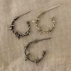 Tiny 3/4 inch barbed wire open hoop earrings with backs - custom made - pair or single hoops - Men o Silver Punk Jewelry With Oxidized Finish, Punk Style Silver Jewelry With Oxidized Finish, Nickel-free Stainless Steel Hoop Cartilage Earrings, Silver Stainless Steel Nickel-free Cartilage Earrings, Small Hoop Silver Stainless Steel Jewelry, Edgy Sterling Silver Nickel-free Jewelry, Punk Small Hoop Earrings As Gift, Edgy Nickel-free Sterling Silver Jewelry, Edgy Sterling Silver Jewelry In Silver