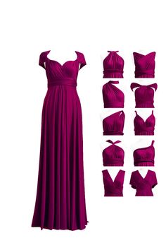 a dress is shown with different angles and colors