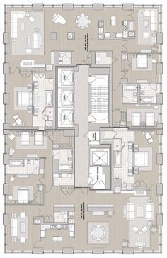 the floor plan for an apartment with four bedroom and two bathroom areas, including one living room