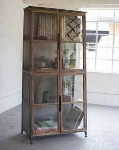 Kalalou Metal & Wood Slanted Display Cabinet W/ Glass Doors | Modishstore | Cabinets Cabinet Glass Doors, Glass Shelves Kitchen, Bookcase With Glass Doors, Cabinet Wood, Cabinet Glass, Glass Cabinets Display, Glass Cabinet Doors, Modern Cabinets, Farmhouse Furniture