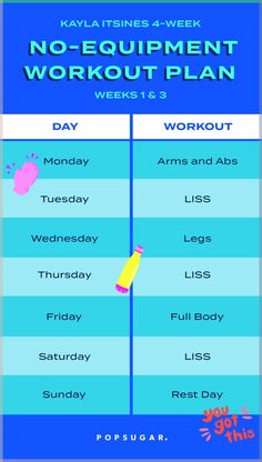 the no equipment workout plan is shown