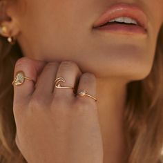 Introducing our first-ever Demi-Fine Collection. Handcrafted using hypoallergenic sterling silver and 18k gold plating, each piece is artisan-made and unique. Treat yourself or someone special to a keepsake that will live on and look stunning. Picture a sunset by the beach, the scent of ocean in the air, sand slipping through your fingers. Now imagine how much more magical it would be when wearing our Diamond Wave Ring. Crafted with an organically hammered band in sterling silver or 18K gold pla Sun Ring, Pura Vida Bracelets, Hammered Band, Wave Ring, Moonstone Earrings, 18k Gold Ring, Demi Fine Jewelry, By The Beach, Diamond Clarity