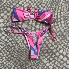 Multicolored, Pink, Bandeau Bikini Set From Shein. Never Worn Sanitary Pad Intact. Purple Stretch Strapless Tube Top, Purple Bandeau Tube Top For Beach, Purple Bandeau Swimwear, Purple Bandeau Swimwear For Swimming, Purple Strapless Swimwear For Beach Season, Strapless Purple Swimwear For Summer, Purple Strapless Tube Top For Beach, Purple Bandeau Swimwear For Sunbathing, Purple Bandeau Swimwear For Beach Season