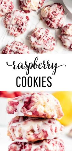 raspberry cookies stacked on top of each other