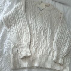 Nwt Pull& Bear Cableknit Sweater Gorgeous White/ Light Cream Sweater!! Runs Big For A Small! **** I Wore This For The First Time For A Few Hours And Unfortunately Spilled Something On It!! *** Perfect Staple Knit Sweater!! Unfortunately This Sweater Got A Small Stain And I Had To Wash It! Luckily The Stain Is Out! No Stain!! It Is Not W Tags Though! Beautiful Wool Sweater!!! Pull & Bear! Cream Cable Knit Crew Neck Outerwear, Cozy Cable Knit Winter White Tops, White Chunky Knit Crew Neck Outerwear, White Chunky Knit Sweater For Cold Weather, Cozy White Cable Knit Sweater, White Cable Knit Sweater For Cold Weather, White Knit Sweater For Cold Weather, White Cozy Fit Knitted Sweater, Cozy Crew Neck Outerwear In Winter White