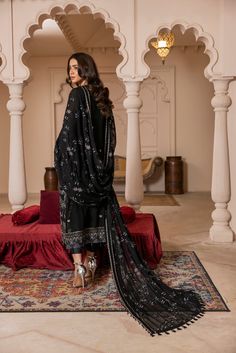 Brand: HOUSE OF NAWABProduct Code: D-01 ZAIRACollection: Gul Mira Vol-04 Luxury Formal CollectionFabric: Chiffon DESIGN DETAILS Embroidered Chiffon Front 1.00 Yard Embroidered Chiffon Back 1.00 Yard Embroidered Chiffon Sleeves 0.72 Yard Embroidered Chiffon Front Border 1.00 Yard Embroidered Chiffon Back Border 1.00 Yard Embroidered Chiffon Sleeves Border 1.00 Yard Embroidered Chiffon Stitched Dupatta 2.75 Yards Raw Silk Trouser 2.50 Yards DISCLAIMER:* Lining, Laces, and Tassels are not included in unstitched variants.* Embellishment items in stitched outfits are subject to market availability.* The actual colors of the outfit may vary from the colors being displayed on your device. CARE INSTRUCTIONS: Extra Fabric Has Been Used For Shoot Original Color May Vary Slightly From The Picture Dry Black Unstitched Silk Palazzo Set, Naqshi Detailed Georgette Sharara, Black Silk Sets With Chikankari Embroidery, Formal Georgette Traditional Wear With Naqshi, Designer Georgette Unstitched Suit With Naqshi, Chikankari Embroidered Georgette Palazzo Set For Formal Occasions, Formal Naqshi Georgette Traditional Wear, Anarkali Unstitched Suit In Georgette With Naqshi, Black Georgette Lawn Suit With Dupatta