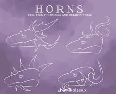 four different types of horned heads on a purple background with the words horns above them