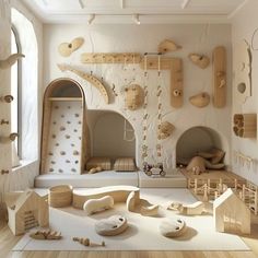 a room filled with lots of wooden toys