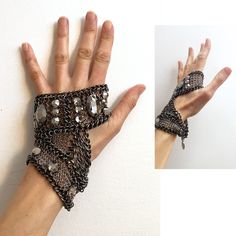 two pictures of a woman's hand with bracelets on it