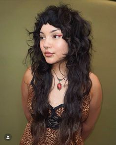 Curly Framing Bangs, Braid Looks Hairstyles, Weird Curly Hairstyles, Shaggy Mullet For Women Long, Long Shaggy Wolf Cut, Half Short Half Long Haircut, Shag Wedding Hair, Gothic Half Up Half Down Hair, Big Bangs