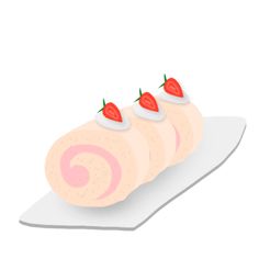 a piece of sushi on a white plate with strawberries in the top and bottom