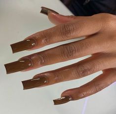 Square Acrylic Nails Brown, Acrylic Nails Brown, Nail Vibes, Nails Brown, Tapered Square Nails, Baddie Nails, Simple Acrylic Nails, Dope Nail Designs