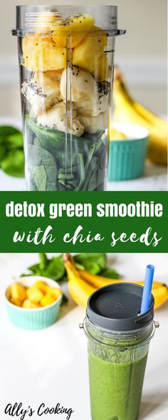 Detox Green Smoothie with Chia Seeds via @Ally\\\'s Cooking Detox Green Smoothie, Resep Vegan, Chia Seed Smoothie, Chia Seed Recipes