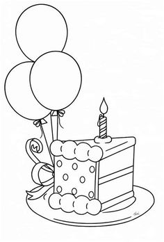 a drawing of a birthday cake with balloons