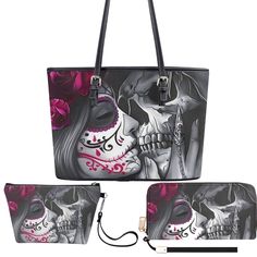 Dia de los muertos skull shoulder bag, sugar skull girl bag with shoulder strap, sugar skull cosmetic bag, mexico cosmetic bag, mexican skull tote bag, mexican skull handbag, sugar skull purse, sugar skull girl shoulder bag, dia de los muertos bag Women's Tote Bag: Size: Length (44cm/17.3in)  x Width (15cm/5.9in) x Height (28cm/11in) The leather fabric is noble and atmospheric, and the large-capacity handbag can be carried diagonally on one shoulder or directly by hand, and can be carried in var Halloween Shoulder Bag For Daily Use, Rectangular Skull Print Bag For Halloween, Rectangular Skull Print Shoulder Bag For Daily Use, Rectangular Shoulder Bag With Skull Print For Daily Use, Halloween Skull Print Travel Bag, Skull Print Tote Bag For Daily Use, Everyday Halloween Skull Print Bags, Daily Use Skull Print Shoulder Bag, Everyday Tote Bag With Skull Print