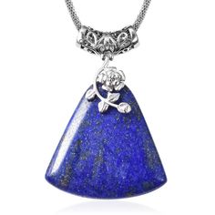 Lapis Lazuli Decorative Bail Necklace 20 Inches in Stainless Steel 100.00 ctw 20th Birthday Gift, Lapis Lazuli Jewelry, Lapis Lazuli Pendant, Lapis Lazuli Necklace, Blue Lapis Lazuli, Jewelry Chain, Healing Crystal Jewelry, Unique Gifts For Women, Natural Stone Jewelry