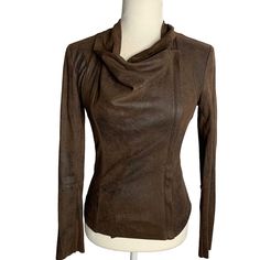 BNCI Faux Leather Cowl Neck Shirt XS Brown Long Sleeves Asymmetrical ZipperExcellent conditionChest: 16" laying flatSleeves: 23.5"Length: 20" shoulder to hem90% Polyester, 10% SpandexMade in China Fitted Long Sleeve Leather Top, Fitted Leather Long Sleeve Tops, Fitted Leather Top For Winter, Fall Tops With Asymmetrical Zipper Closure, Fitted Tops With Asymmetrical Zipper Closure, Asymmetrical Zip Tops For Night Out In Fall, Fitted Brown Leather Jacket With Asymmetrical Zip, Fitted Leather Jacket For Layering, Fitted Tops With Asymmetrical Zip For Winter