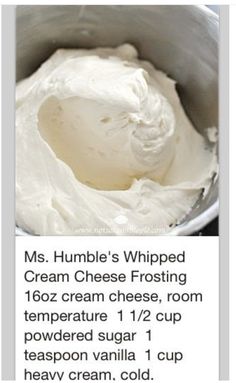 an image of cream cheese frosting in a metal bowl with instructions on how to make it