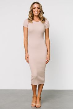 Dana Ribbed Midi Dress | Sand - Baltic Born Rib Knit Dress, Baltic Born, Ribbed Midi Dress, Ribbed Knit Dress, Jewel Neckline, Work Wardrobe, Sand Color, Cup Size, Staple Pieces