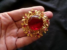 "This vintage unsigned red and pink rhinestone brooch is beautiful and in very good condition. I am unsure of the year this was made, but its more than 40 years old and looks like a \"made in Austria\" piece.  Measures about 2 inches and not too very heavy. No damage, oxidation or problems to note, just slight wear, mostly on the back. I have not attempted to clean this in any way. More vintage costume jewelry here:  https://www.etsy.com/shop/badkittyvintagefinds?ref=seller-platform-mcnav&sectio Vintage Red Brooches For Party, Red Formal Costume Jewelry Brooches, Vintage Red Wedding Brooches, Antique Red Wedding Brooch, Vintage Table Setting, Pink Brooch, Floral Pins, Floral Brooch, Vintage Trifari