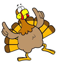 a cartoon turkey is dancing and smiling