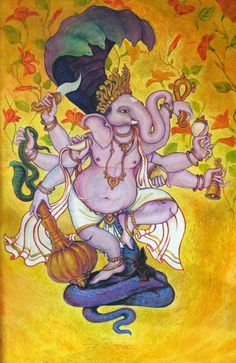 an image of the god ganesha with two snakes and a snake in his hand