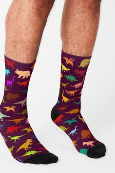 Experience an adventure through autumn like never before with our Autumnal Dino Socks. Combining the prehistoric power of dinosaurs with the comforting colors of aubergine and autumn, these socks are a match made in dino heaven. They're perfect for autumn adventures or dino-themed parties. Don't miss out on your chance to add a fun touch to your outfit, while staying warm and cozy all season. Click now for your next pair of Socks for Adventure! Dino Socks, Sushi Socks, Space Socks, Dinosaur Socks, Cow Socks, Aubergine Color, Japanese Socks, Cute Dino, Polka Dot Socks