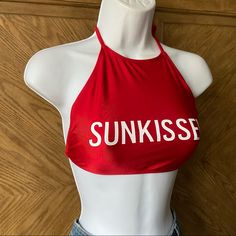 Forever21 Red Sunkissed Halter Top Swimsuit Condition Nwot Size M Halter Top Swimsuit, Orange Swimsuit, Crochet Swimwear, Beach Coverup Dress, Striped One Piece, Swimwear Bottoms, White Swimsuit, Halter Top, Womens Swim